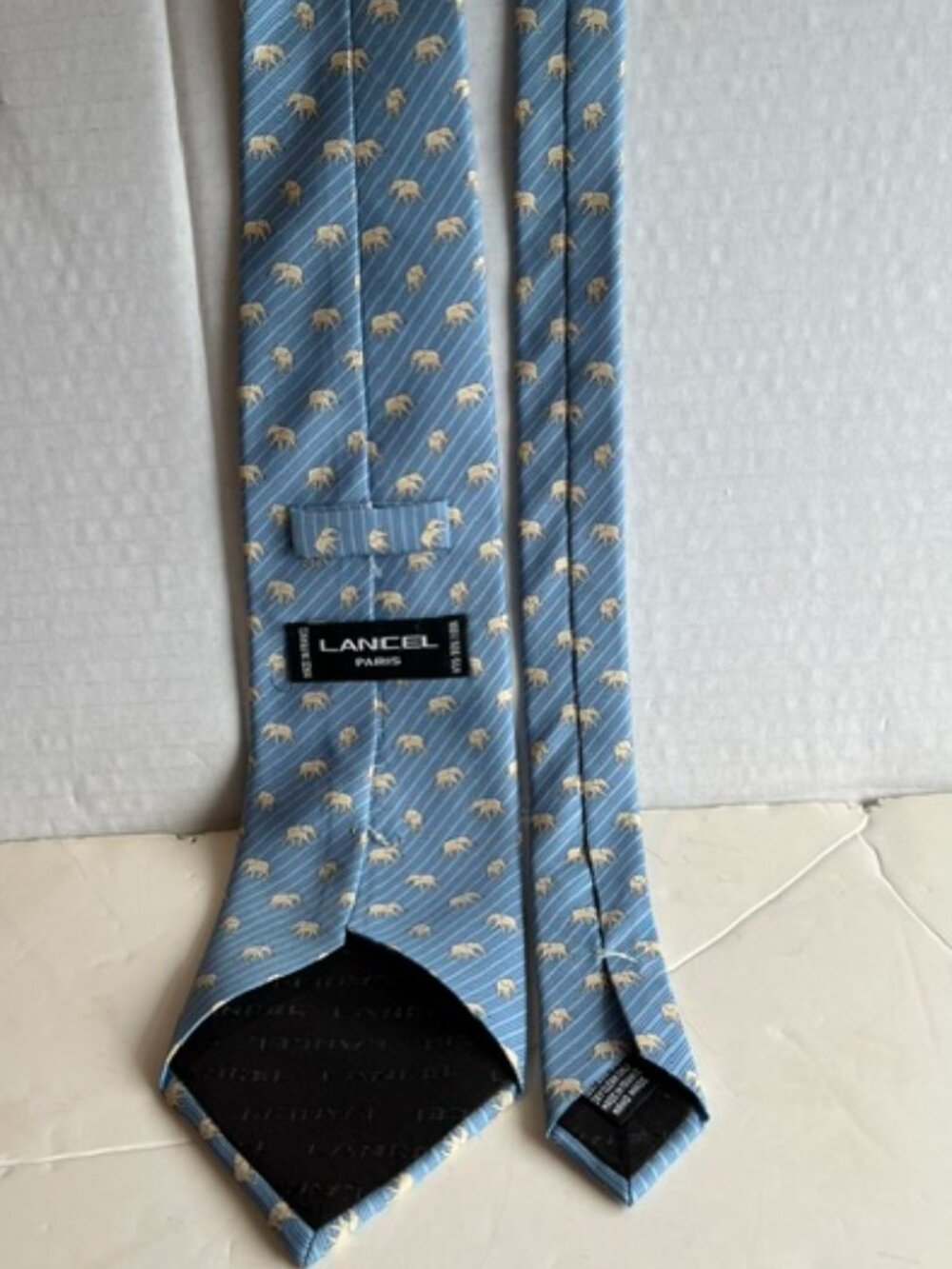 Lancel Paris blue silk necktie.